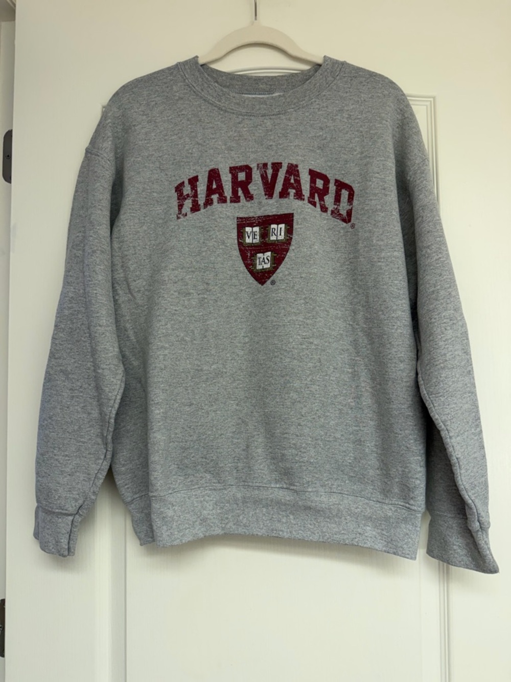 Grey Harvard Crewneck Sweatshirt with Maroon Logo